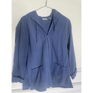 Chicos Hoodie Jacket Womens Small Blue Solid Zip Up 100% Cotton Loungewear Sz0